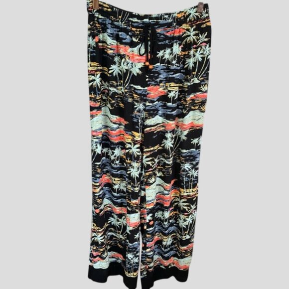 Free People Blue Lagoon Palazzo Tropical Print Wide-Leg Rayon Lounge Pants - Picture 3 of 14
